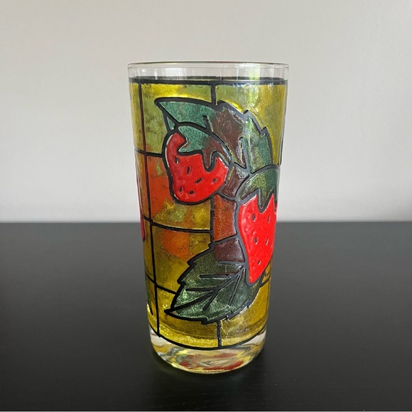 Strawberry Fruit Stained Glass Tumblers Vintage 1973 Set of 8 - Picture 5 of 15